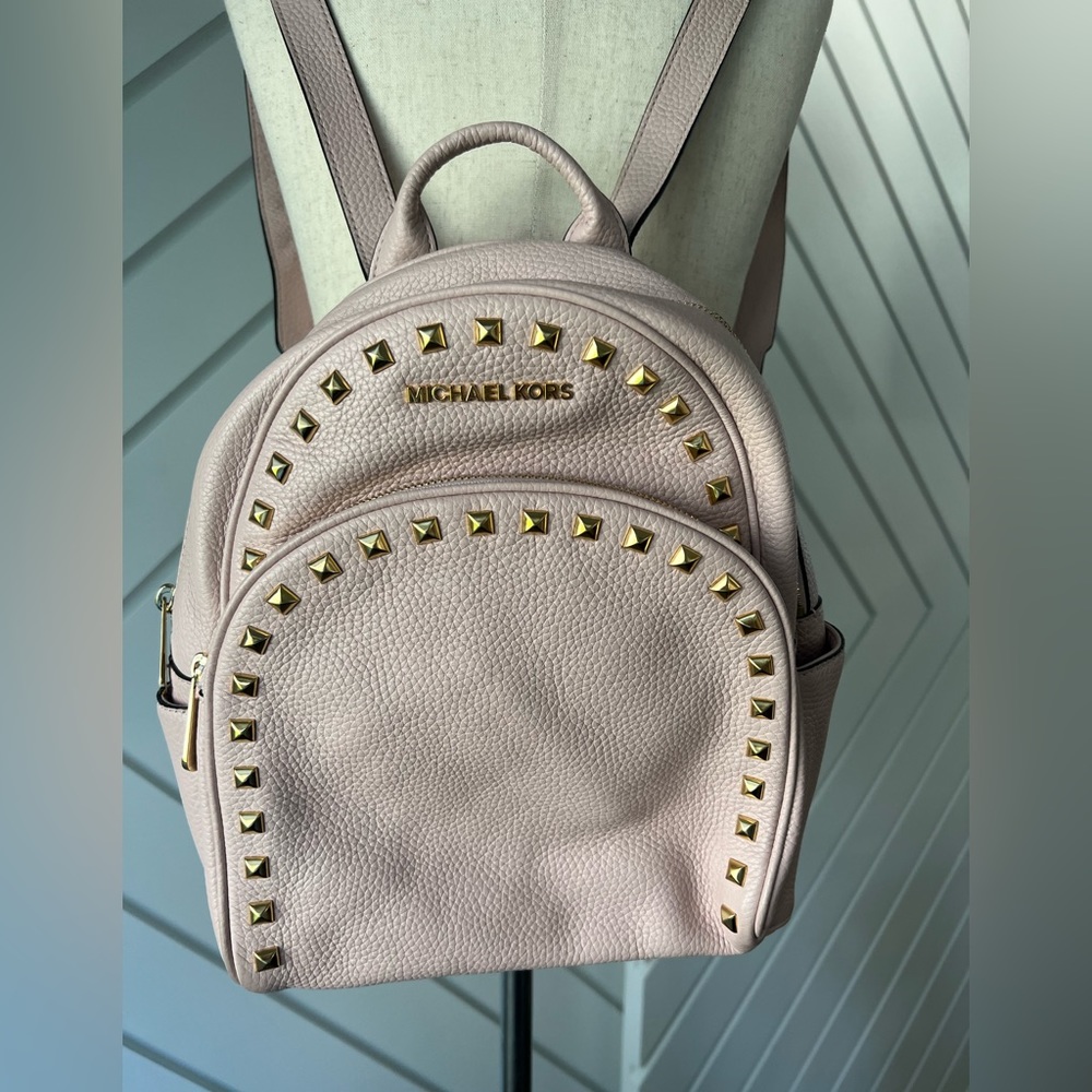 Michael Kors Blossom Pink Pyramid Studded Abbey Medium Backpack